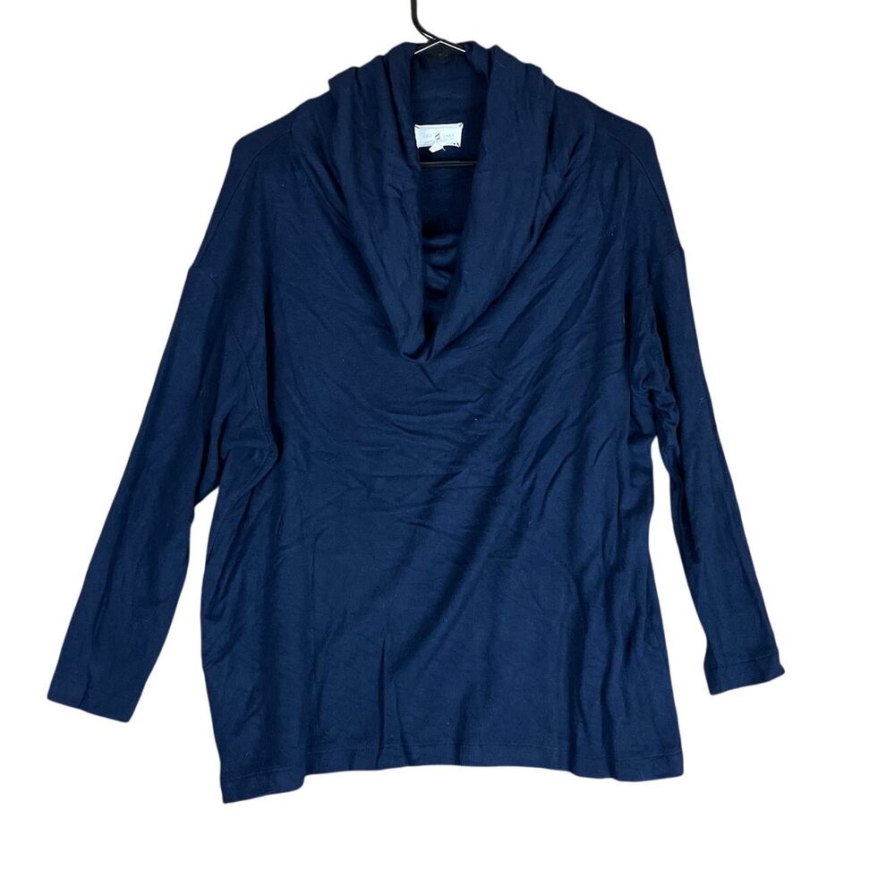 Lou & Grey Womens Sweater Navy Blue Cowl Neck Long Sleeve Soft Stretch XSmall